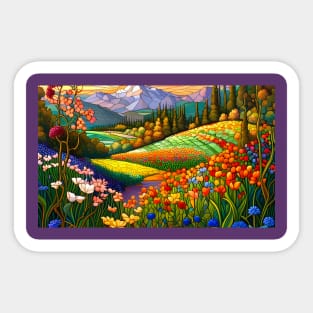 Stained Glass Colorful Mountain Meadow Sticker